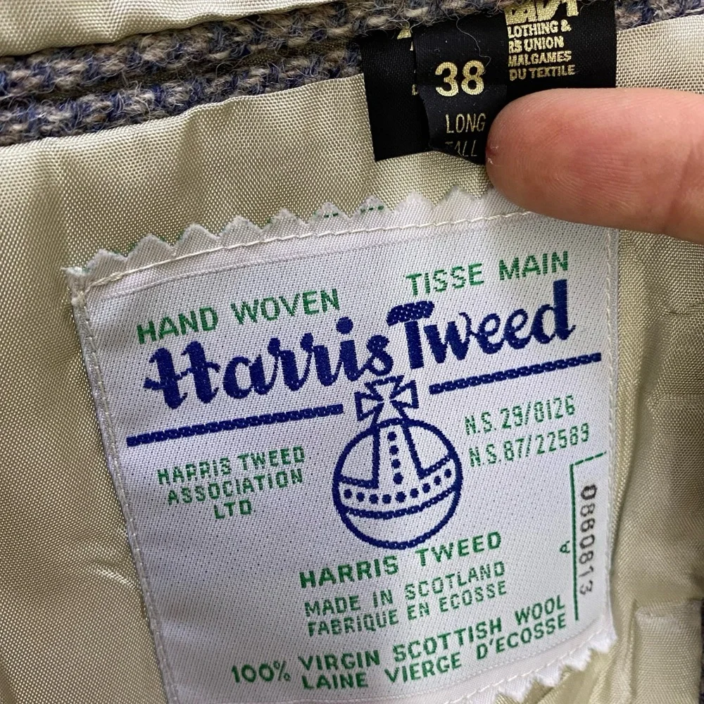 Vintage Harris Tweed Moores Classic Grey Herringbone Wool Blazer 38L Academia - Picture 3 of 16